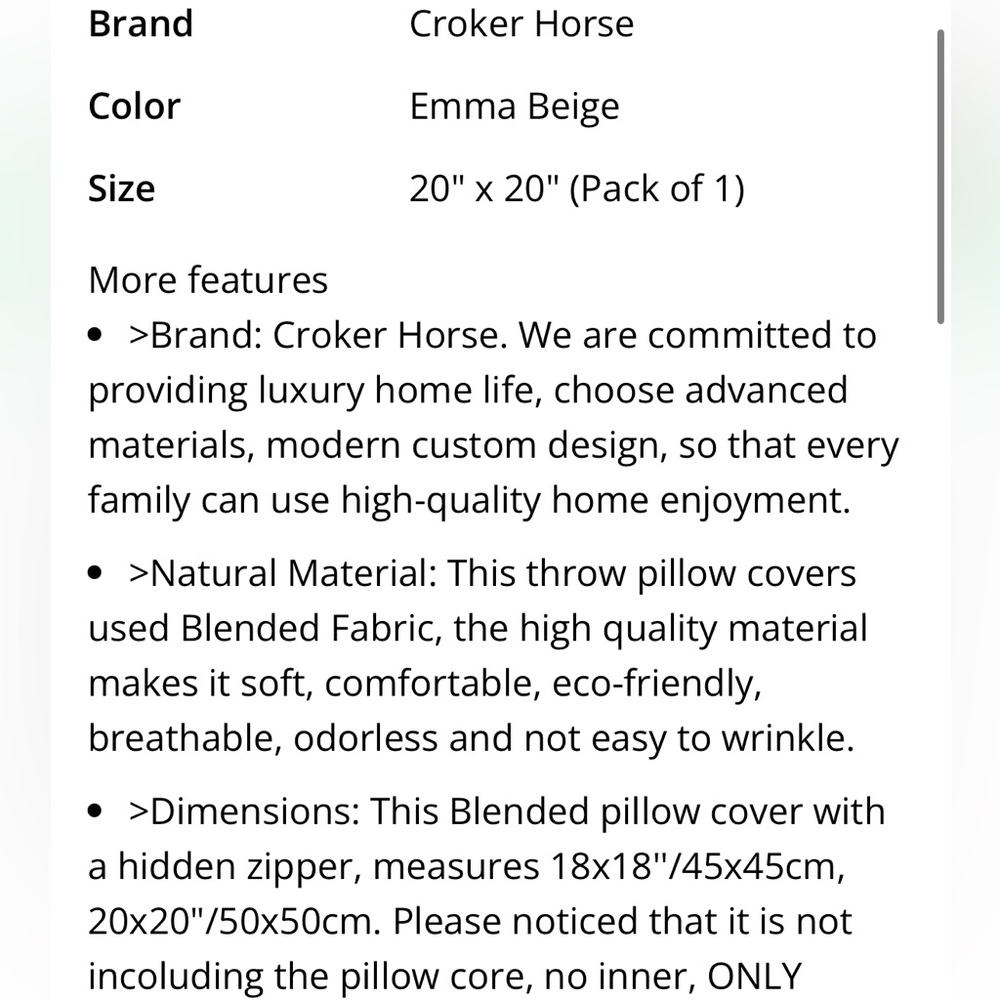 Croker Horse 20x20” Pillow Cover-EMMA BEIGE - Picture 5 of 7